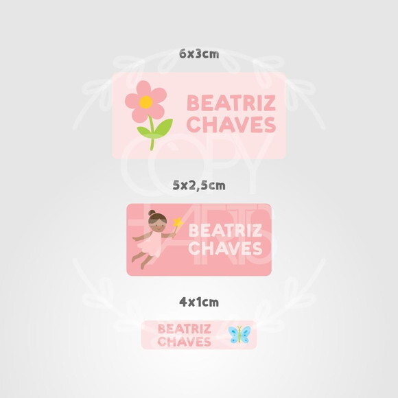 Etiquetas Escolares Adesivas Fadas Rosa Vinil