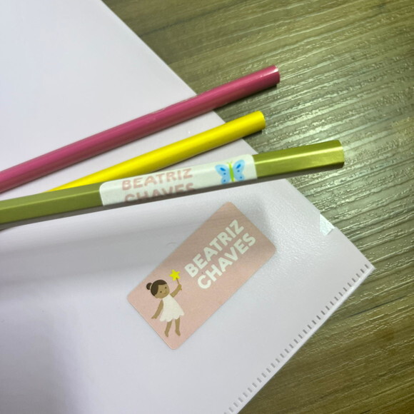 Etiquetas Escolares Adesivas Fadas Rosa Vinil