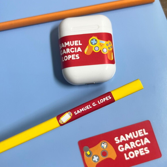 Etiquetas Escolares Adesivas Vídeo Game Vermelho Vinil