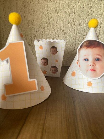 Chapéu de Festa Personalizado + Caixa Pipoca Rostinhos