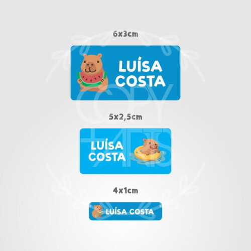 Etiquetas Escolares Adesivas Capivara Azul Vinil