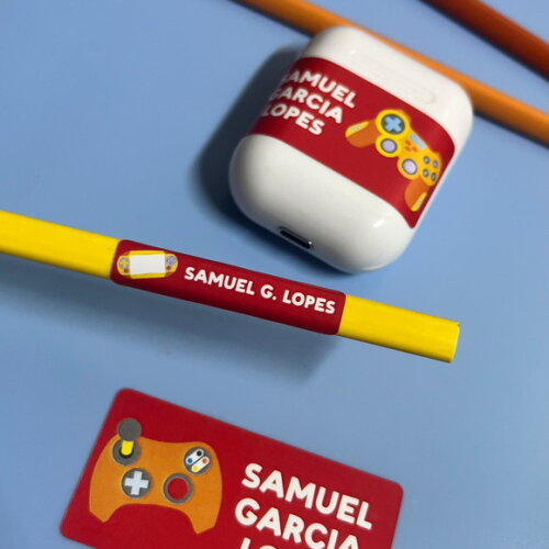 Etiquetas Escolares Adesivas Vídeo Game Vermelho Vinil