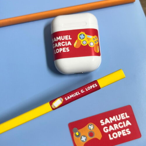 Etiquetas Escolares Adesivas Vídeo Game Vermelho Vinil