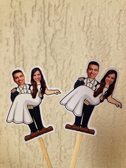 Topper Noivinhos com Foto Despedida Solteira 10 Unidades