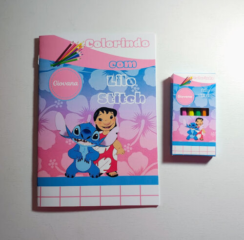 Livrinho de Colorir com Mini Lápis de Cor Stitch - 20x14cm - Todos os temas