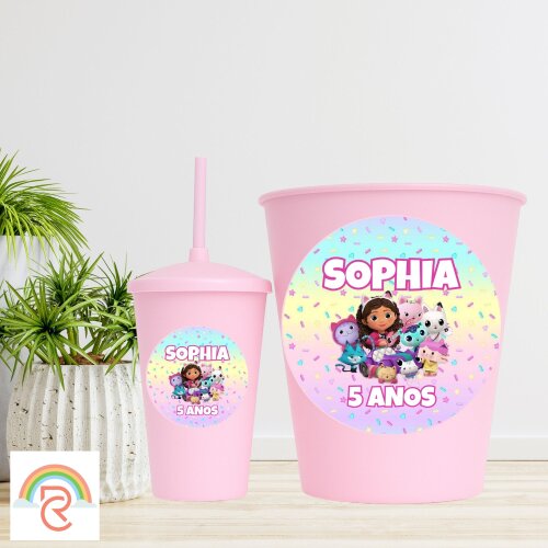 Kit Cinema - Balde de Pipoca com copo Twister personalizado - Gabi e a casa Mágica - Todos os Temas