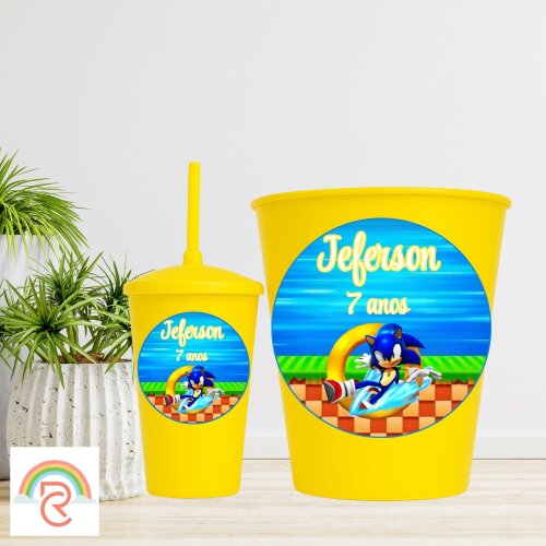 Kit Cinema - Balde de Pipoca com copo Twister personalizado - Sonic - Todos os Temas