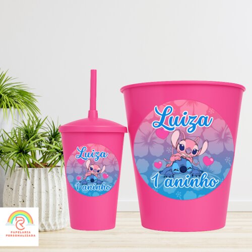 Kit Cinema - Balde de Pipoca com copo Twister personalizado - Stitch- Todos os Temas