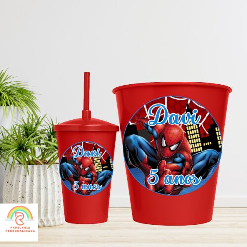Kit Cinema - Balde de Pipoca com copo Twister personalizado - Homem Aranha- Todos os Temas