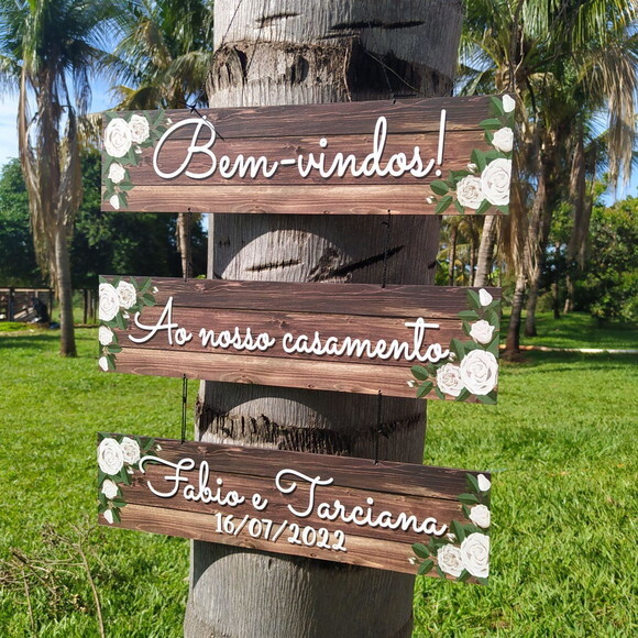 3 Placas Casamento Indicativa com Sua Frase em mdf
