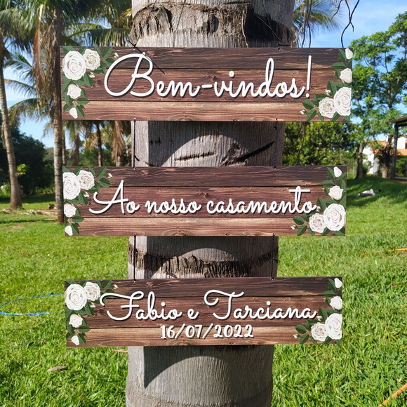 3 Placas Casamento Indicativa com Sua Frase em mdf