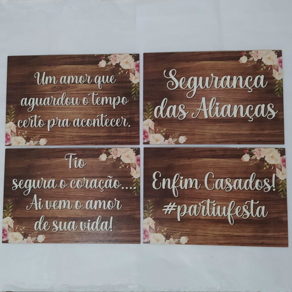 4 Placas de Casamento com Sua Frase