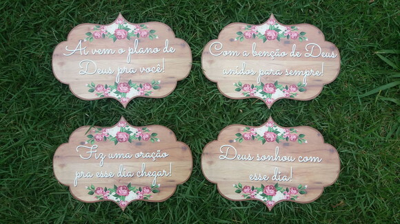 4 placas de casamento COM SUA FRASE Tema Rosas