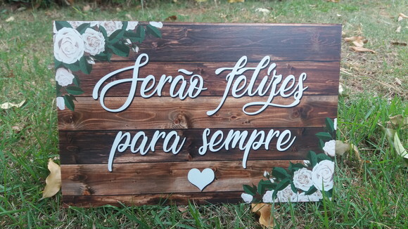 4 Placas de Casamento com Sua Frase Floral Branco