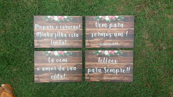 4 placas de casamento COM SUA FRASE Floral rosa