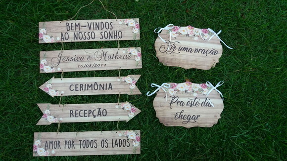 5 placas indicativas + 2 Placas das cadeiras COM SUA FRASE