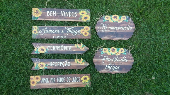 5 placas indicativas + 2 Placas das cadeiras COM SUA FRASE