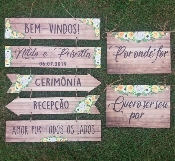 5 placas indicativas + 2 Placas das cadeiras COM SUA FRASE