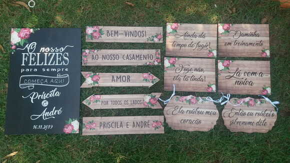 Kit placas para Casamento 5 ítens - 1 brinde surpresa