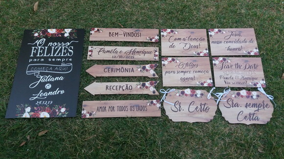 Kit placas para Casamento 5 ítens - 1 brinde surpresa