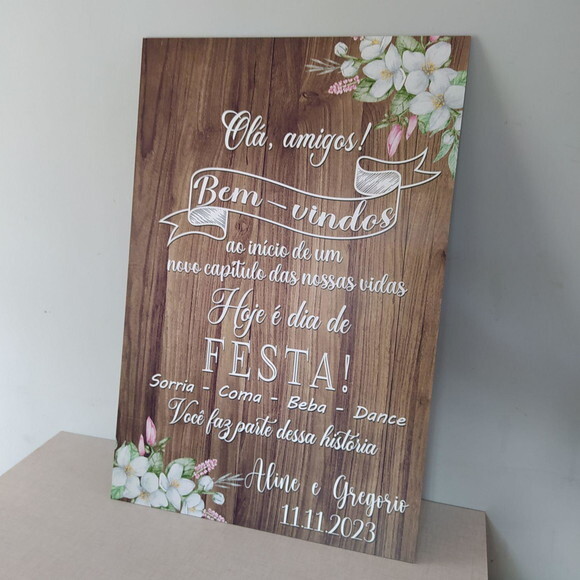 Placa Boas Vindas Casamento 60x40cm