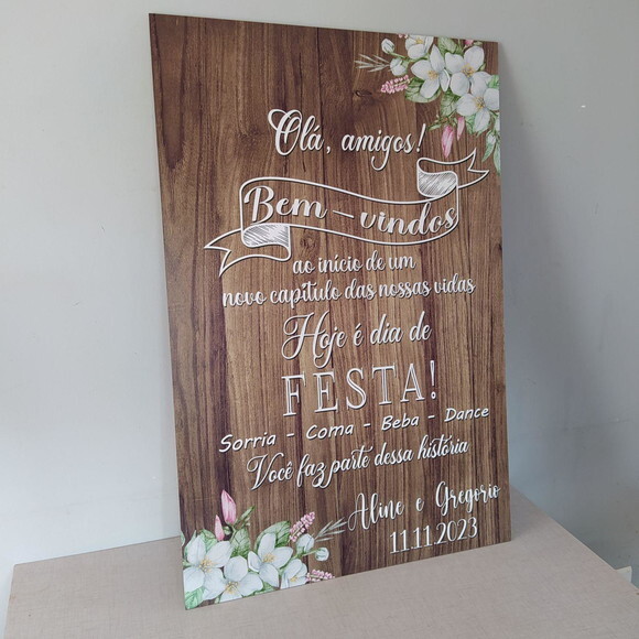 Placa Boas Vindas Casamento 60x40cm