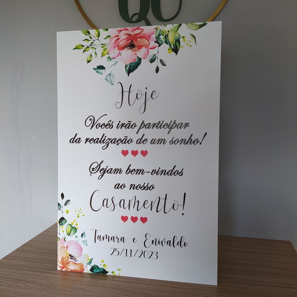 Placa Boas Vindas Casamento 60x40cm
