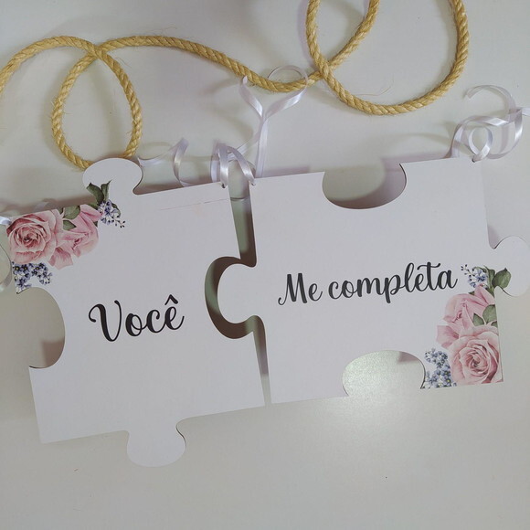 Placa cadeira dos noivos - Quebra Cabeça COM SUA FRASE.