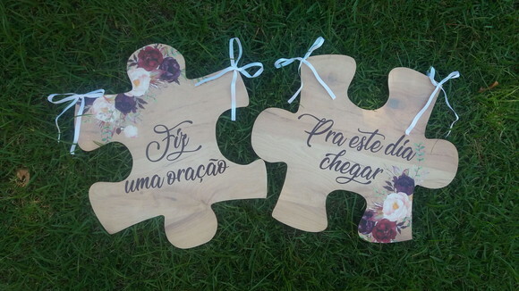 Placa cadeira dos noivos - Quebra Cabeça COM SUA FRASE.