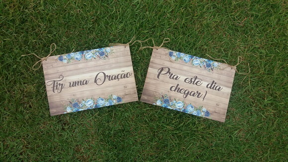 Placa Cadeira dos noivos COM SUA FRASE Floral azul