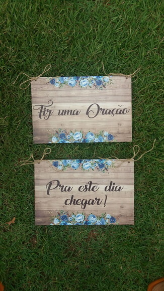 Placa Cadeira dos noivos COM SUA FRASE Floral azul