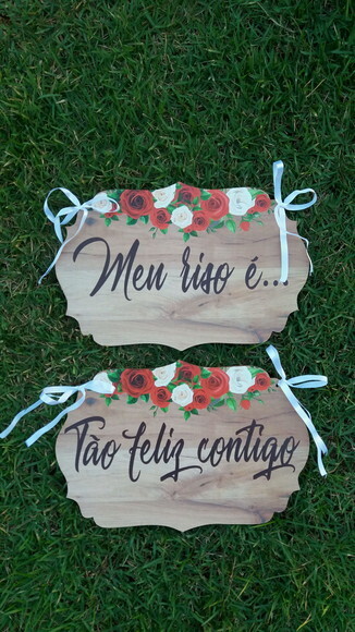 Placa Cadeira dos noivos COM SUA FRASE Floral vermelho