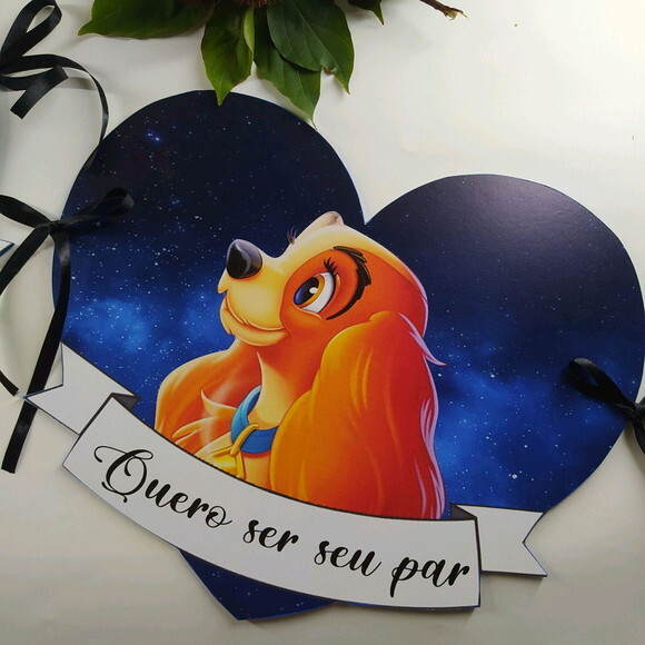 Placa cadeira dos noivos em MDF - Dama e o vagabundo