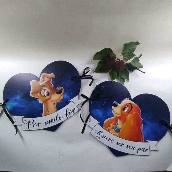 Placa cadeira dos noivos em MDF - Dama e o vagabundo