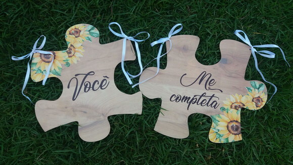 Placa cadeira dos noivos em MDF - Quebra Cabeça