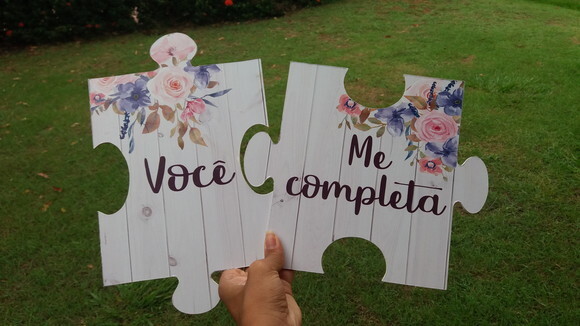 Placa cadeira dos noivos em MDF -Quebra Cabeça COM SUA FRASE
