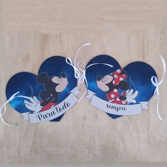Placa cadeira dos noivos em MDF - Mickey e Minnie