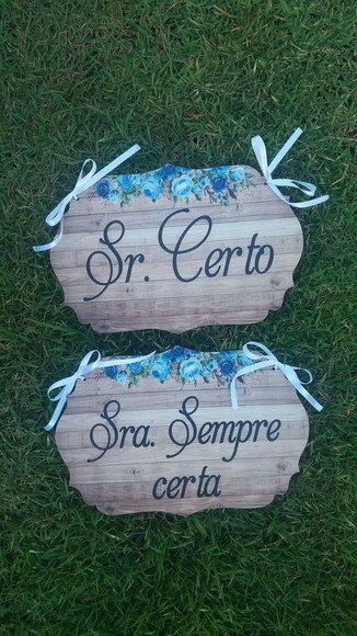 Placa Cadeira dos noivos Floral Azul COM SUA FRASE