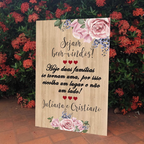 Placa Casamento boas Vindas 60x40cm com Sua Frase