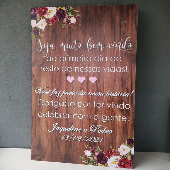 Placa Casamento boas Vindas 60x40cm com Sua Frase