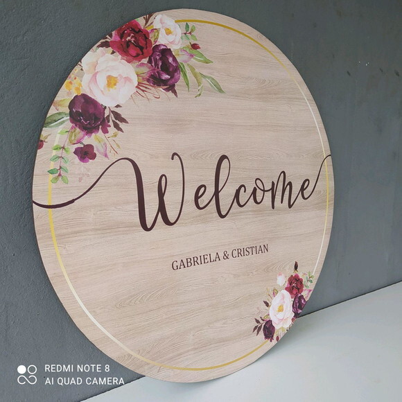 Placa Casamento Boas Vindas Redonda 40x40cm