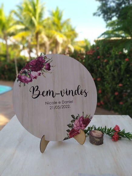 Placa Casamento Boas Vindas Redonda 40x40cm