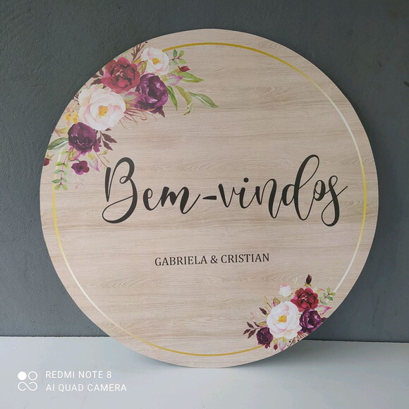 Placa Casamento Boas Vindas Redonda 40x40cm