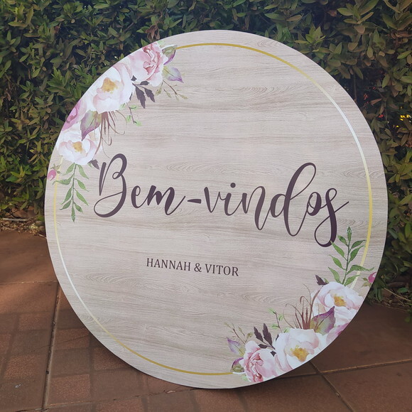 Placa Casamento boas Vindas Redonda 60x60cm