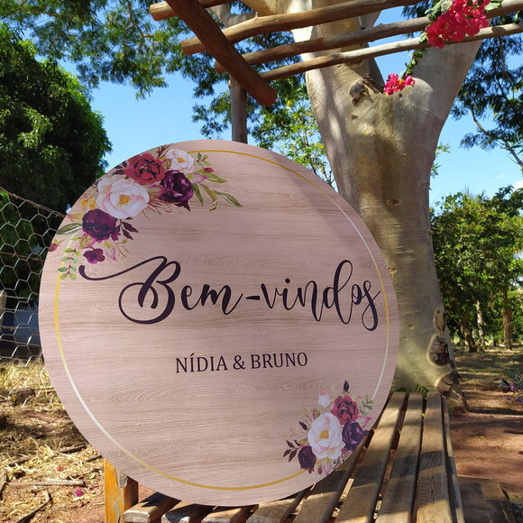 Placa Casamento boas Vindas Redonda 60x60cm