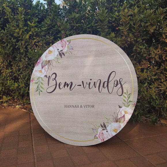 Placa Casamento boas Vindas Redonda 60x60cm