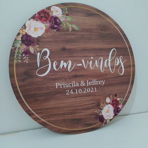 Placa Casamento boas Vindas Redonda 60x60cm