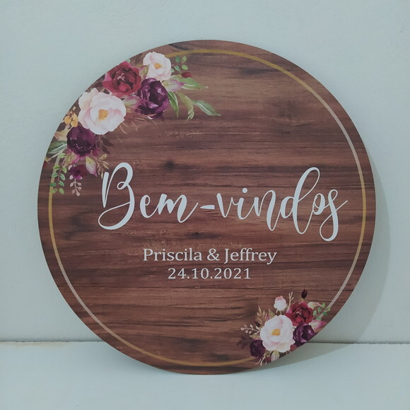 Placa Casamento boas Vindas Redonda 60x60cm