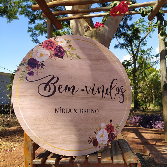 Placa Casamento boas Vindas Redonda 60x60cm