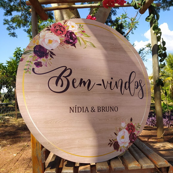 Placa Casamento boas Vindas Redonda 60x60cm